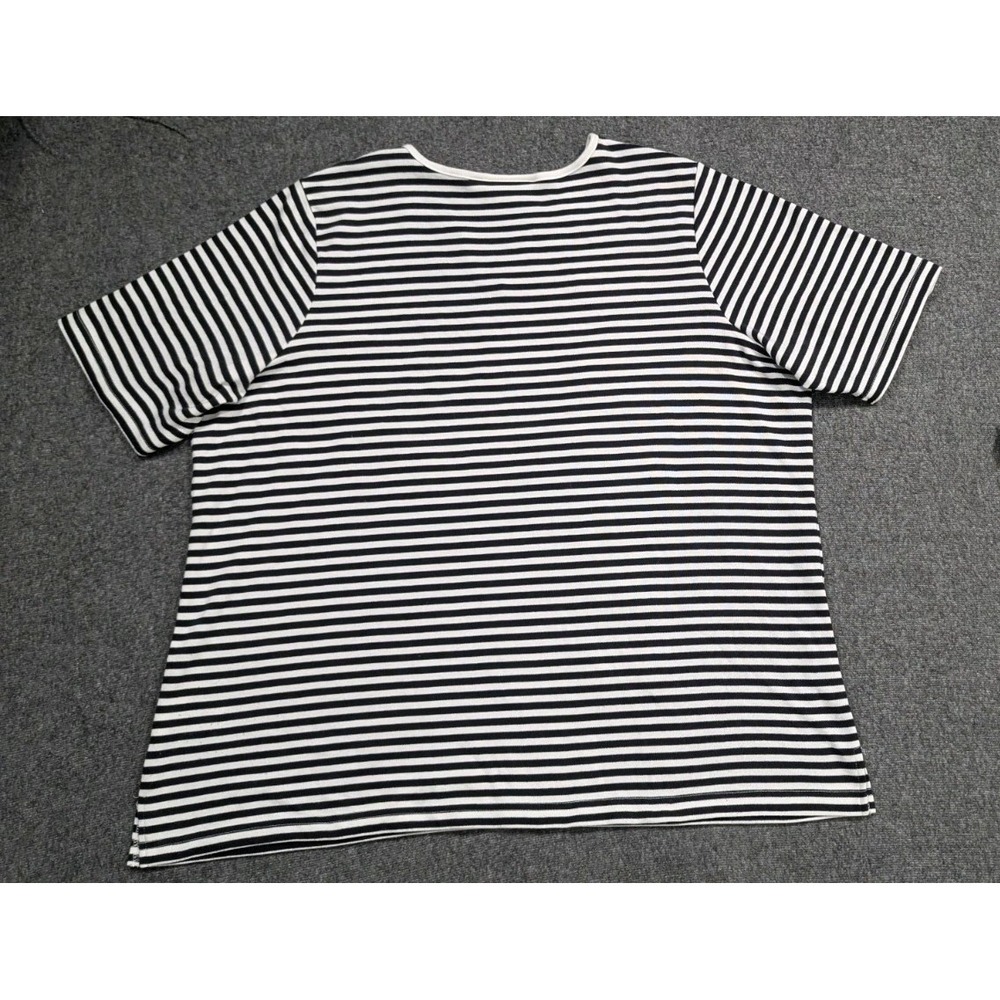 Quaker Factory Shirt Womens 2X Black White Stripe Coastal Granny Cottagecore - Picture 2 of 16